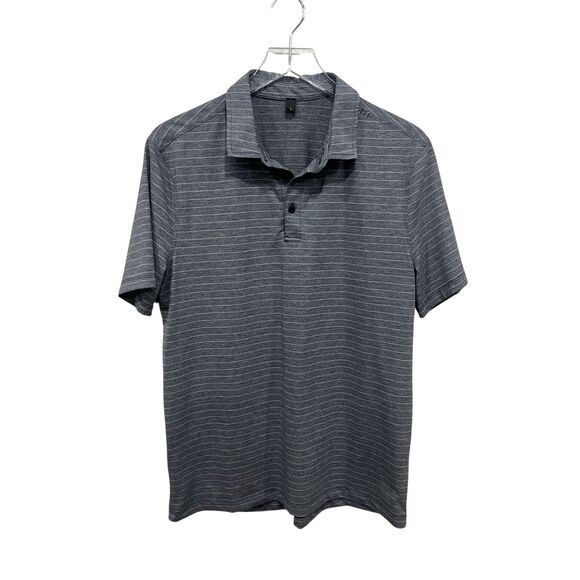 Lululemon Polo Shirt Men's Size L Evolution Short Sleeve Gray Striped - Picture 1 of 7